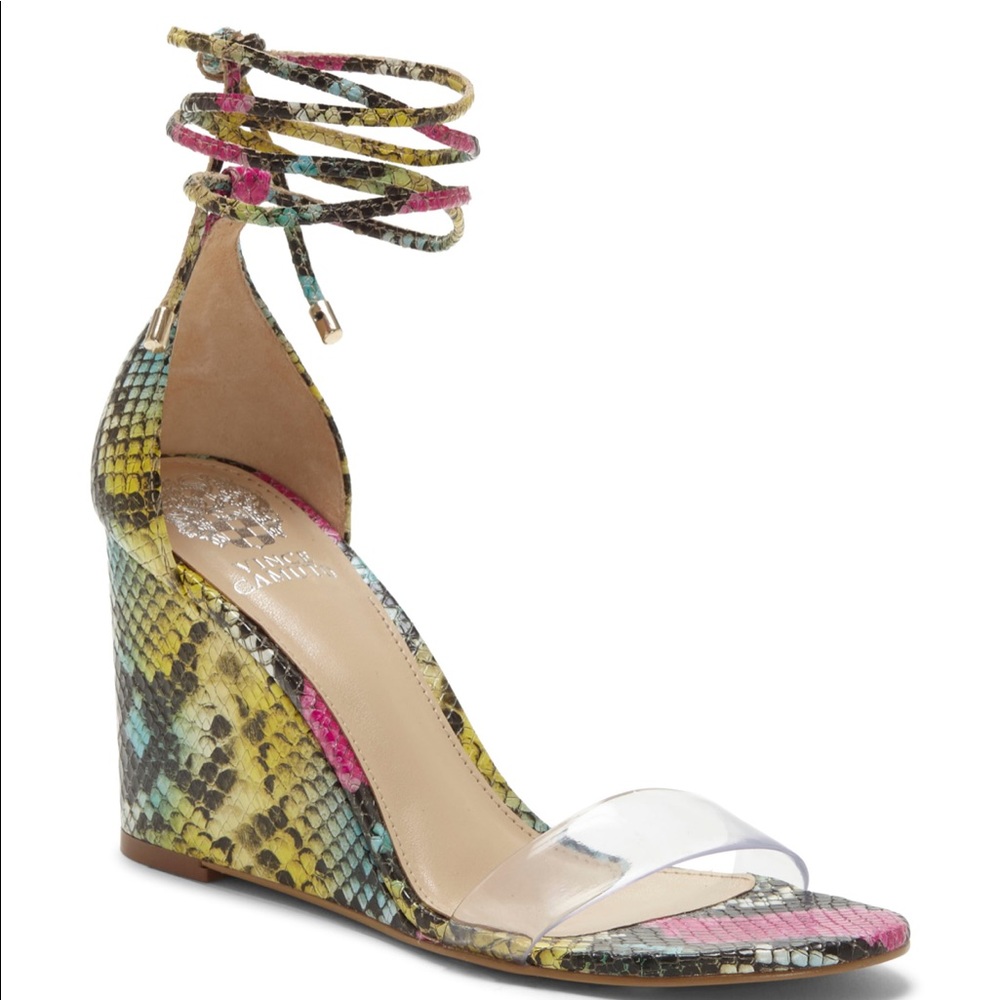 Vince Camuto Multicolor Snake-Print Ankle-Tie Wedge Sandals